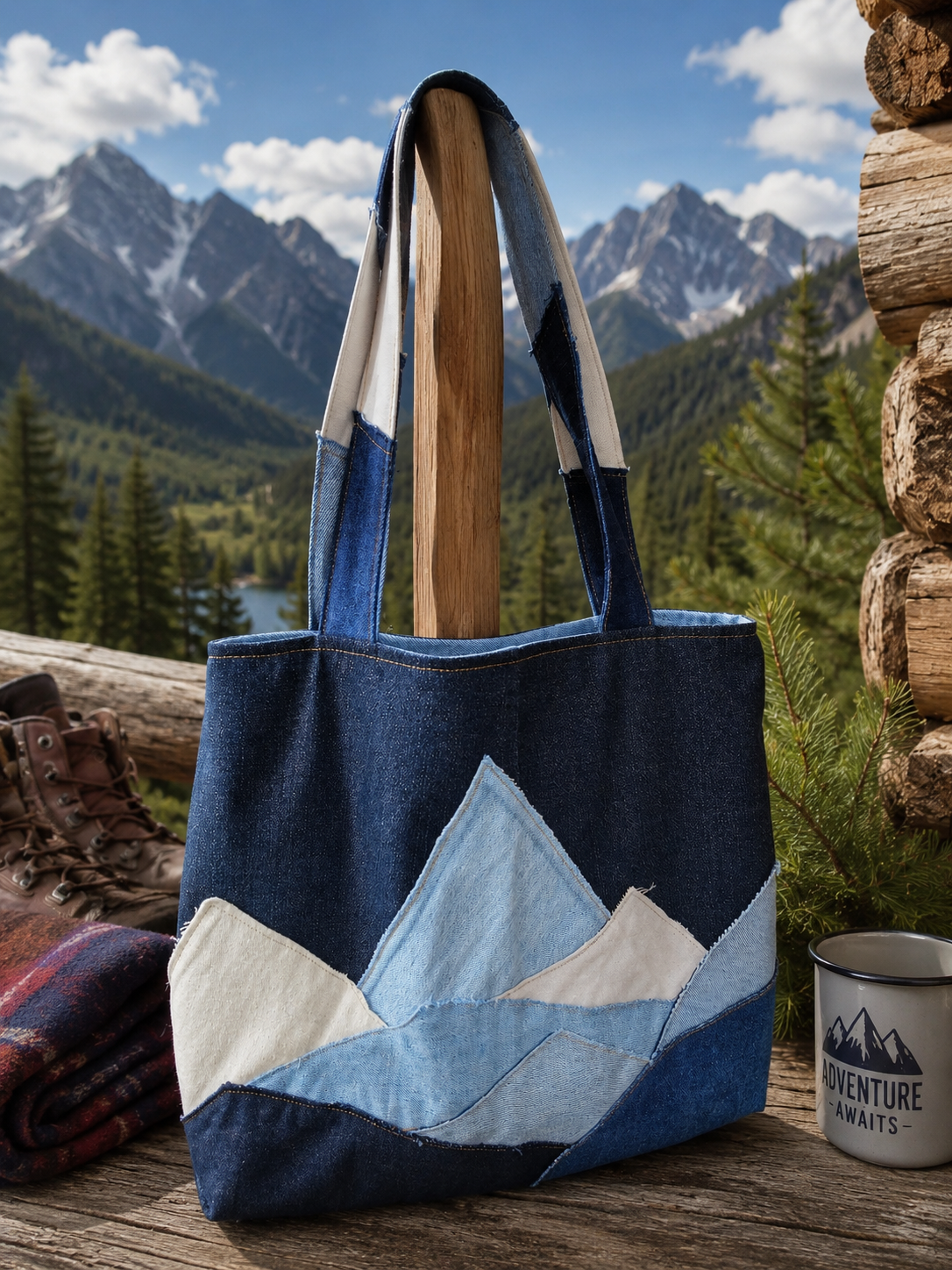 Mountains denim tote bag