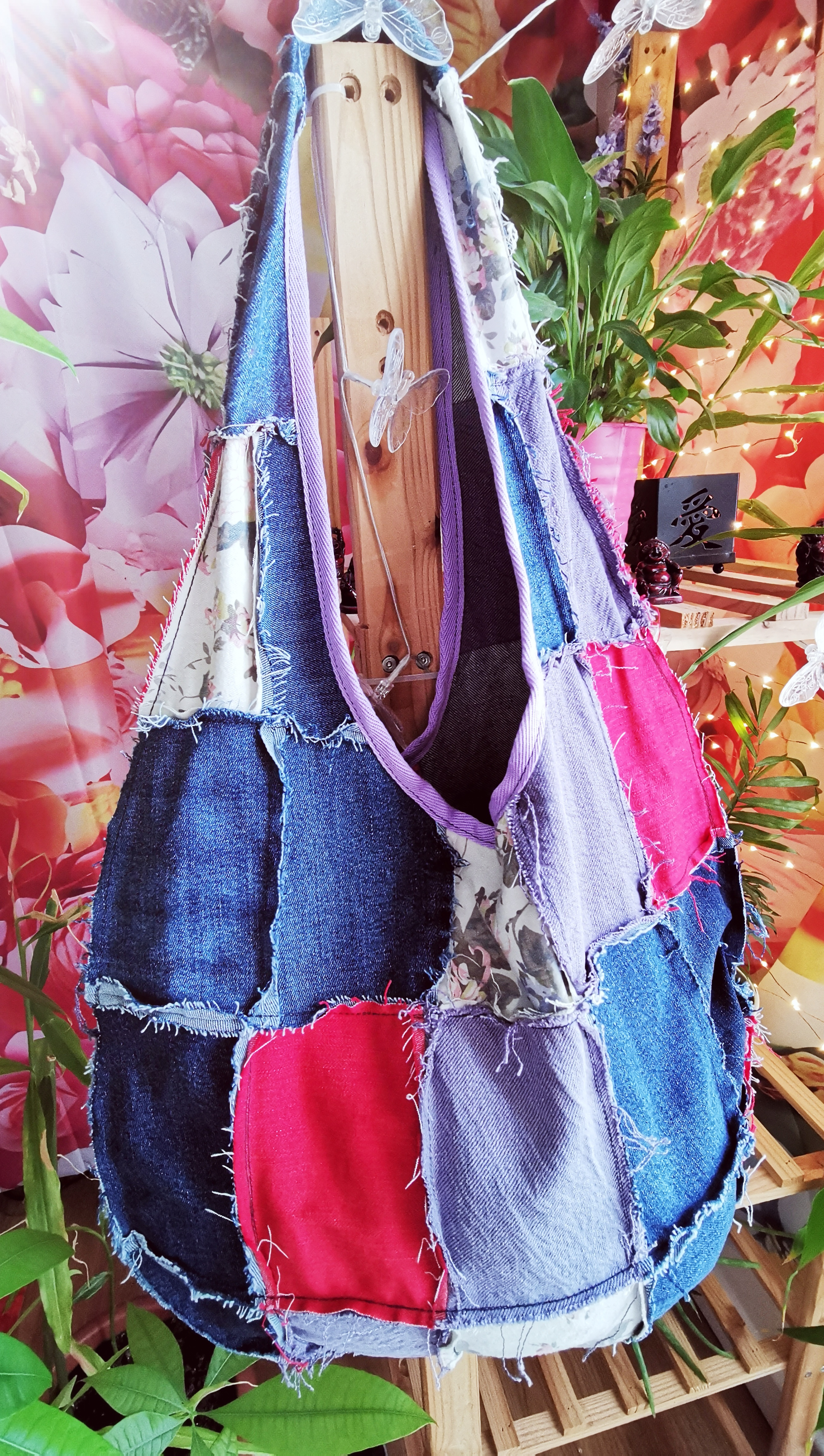 Denim boho sack bag